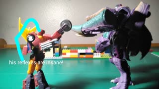 Hot rod versus dinosaur Megatron Transformers stop motion