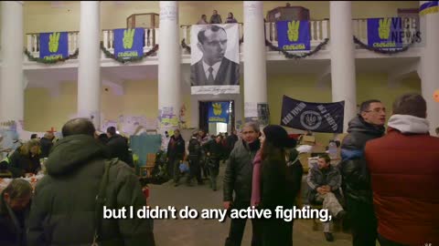 Ukraine Maidan revolution. Picture of Stephan Bandera at parlament building