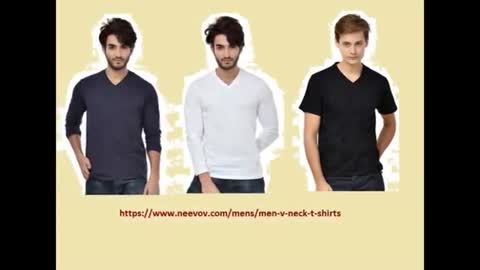 V Neck White Colour Full Sleeve T Shirts for Men