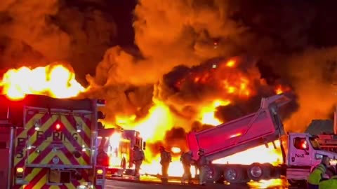 Large explosions after multiple oil tanker trucks have caught on fire in Epping New Hampshire