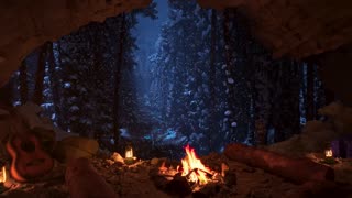 Relax In A Cozy Winter Cave With A Crackling Fire Fall Asleep Fast Winter Ambience