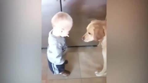 Kid Sharing Something With Dog