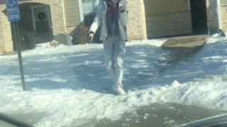 Confident Teen Slips on Ice