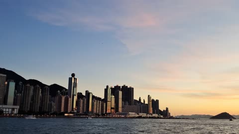 Hong Kong Victoria Harbour Beautiful Sunset (4K)