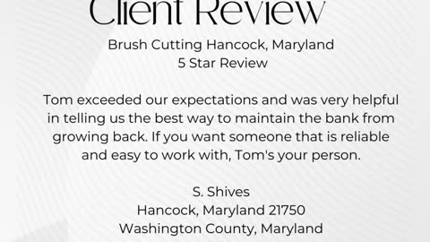 Brush Cutting Hancock Maryland 5 Star Review Video