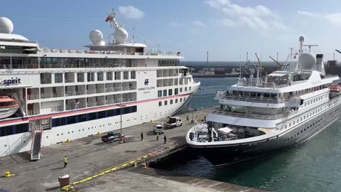 SEADREAM II arrival in Portas do Mar and People Watching Ponta Delgada Azores Portugal - 03.05.2023