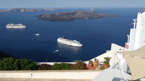 Greece Santorini Cruise Ship Below Garden Time Lapse