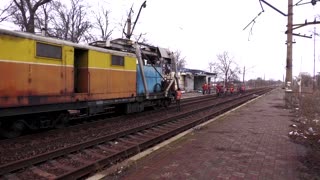 Workers repair train route in Kharkiv region