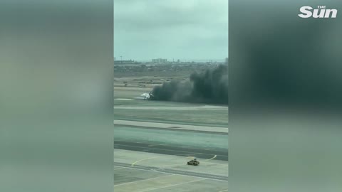 Moment plane crashes into firetruck during takeoff at Lima airport