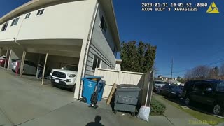 Dash and body cam shows two people reversing a stolen car and driving toward Santa Clara police