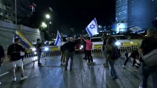 Israeli protesters block a highway after speech by Netanyahu