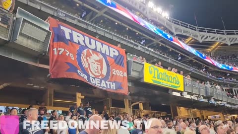 HUGE ~”TRUMP OR DEATH “FLAG DROPPED AT YANKEES STADIUM DURING NATIONAL ANTHEM