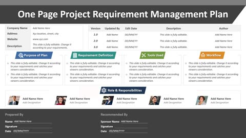 One Page Project Requirement Management Plan PowerPoint Template