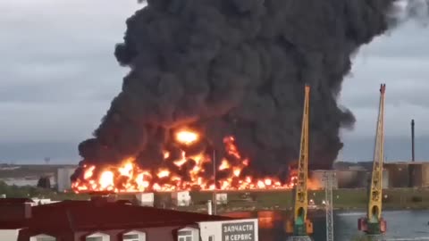 Ukrainian drone attack has left an oil tank farm burning in the Russian-held port of Sevastopol