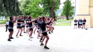 New Zealand rugby stars perform haka for Czech's Pavel