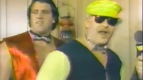 1984-mlw-Brutus beefcake looking shy bashful on blackjack mulligans barbeque