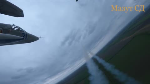 Ukrainian fighter jet firing Zuni missiles on Russian positions