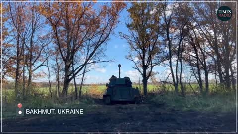 Ukrainian armed forces fire artillery towards Russian positions near Bakhmut, Ukraine