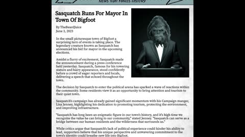 Sasquatch Runs For Mayor In Town Of Bigfoot