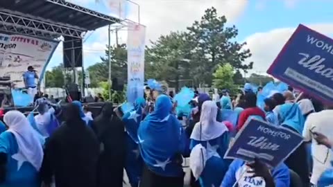A rally for Congresswoman Ilhan Omar in Minneapolis has no flags of USA