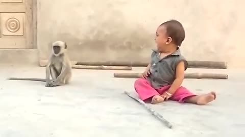 Funny, This Boy Cried When Plagued By A Naughty Monkey!