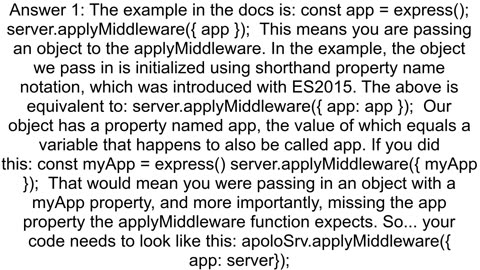 ApolloServer.applyMiddleware({ express }) getting UnhandledPromiseRejectionWarning TypeError Cannot