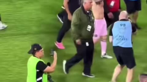 Lionel Messi bodyguard tackles pitch invader