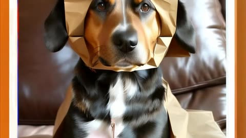 a_dog with a paper bag on its