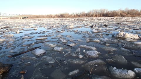Ice flowing on the Missouri River in St. Charles Missouri
