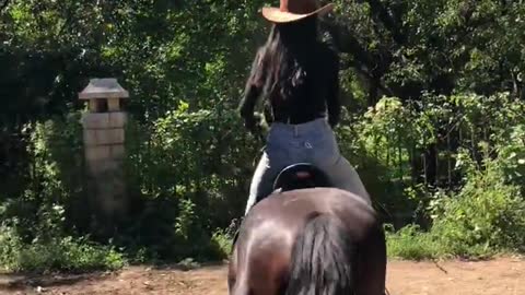 Beautiful woman riding a horse
