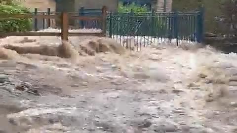 England - Massive flooding reported today in Baslow, Derbyshire, in the Peak District.