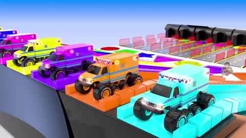 Monster Street Vehicles Tracks with Color Balls Parking Street Vehicles Cars Game play