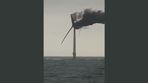 Wind turbine off Irish coast struck by lightning and bursts into flames.