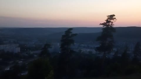 Beautiful view of the city Zhigulevsk from the mountain "Bald" Samara region, Samarskaya Luka