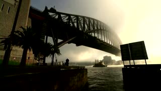 Sydney Harbour shrouded by thick fog