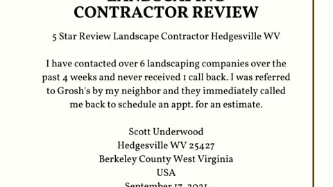Landscape Contractor Hedgesville WV Video Review 5 Stars
