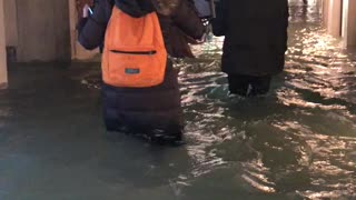Jaw-dropping footage shows tourists walking through flooded Venice