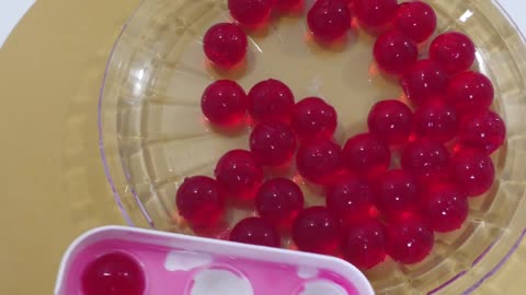 Red No Bake Cheesecake with Red Perilla Jelly Balls like edible Jewel Orbeez 🔥