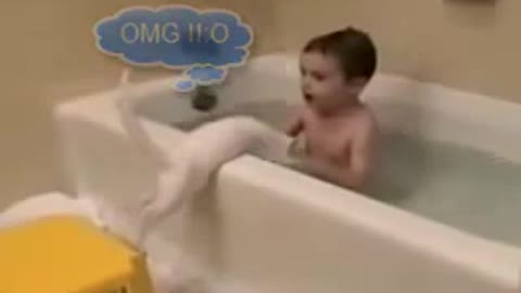 OMG !!! Kid And kitten Bathing Together ! So adorable