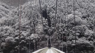 Suspension bridge in the snowy mountains