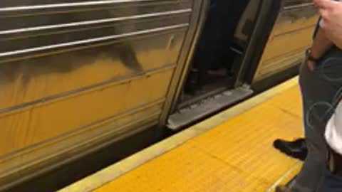 Womans hair stuck on closing doors of subway