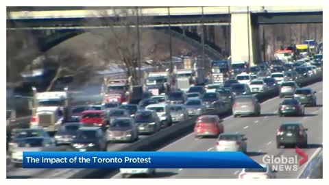 Trucks block major Toronto roads as anti-mandate demonstration interrupts downtown core