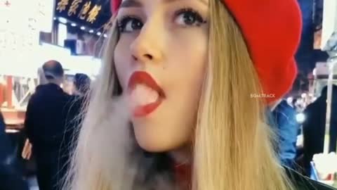 Smoke on girl mouth