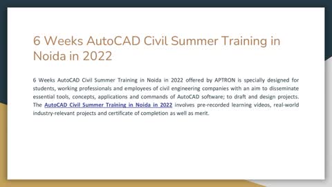 6 Weeks AutoCAD Civil Summer Training in Noida in 2022