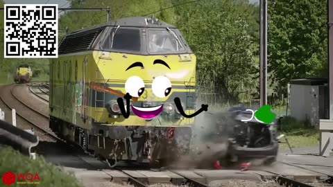 Train Crash Monster Trains Crush Cars on Railroad - Woa Dood