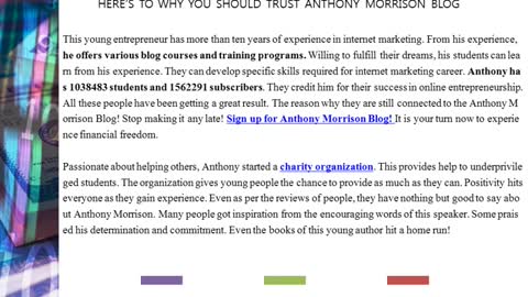 Welcome to Anthony Morrison Blog