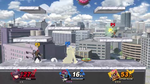 Pyra/Mythra vs Ganondorf vs Captain Falcon on Porkchop's Map (Custom Stage) (Super Smash Bros)