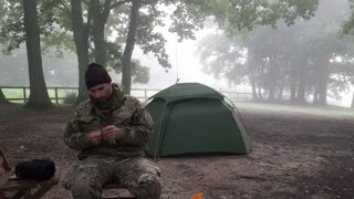 Packing away the cook system. Before eating a heated MRE meal.