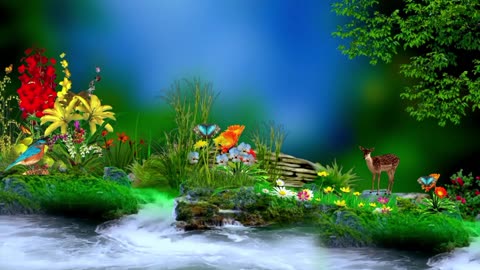 Mountain river flowing background - relaxing river, nature sound - beautiful forest river free