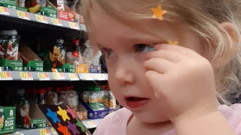 Baby Madeline Discovers Star Stickers While Shopping with Mama